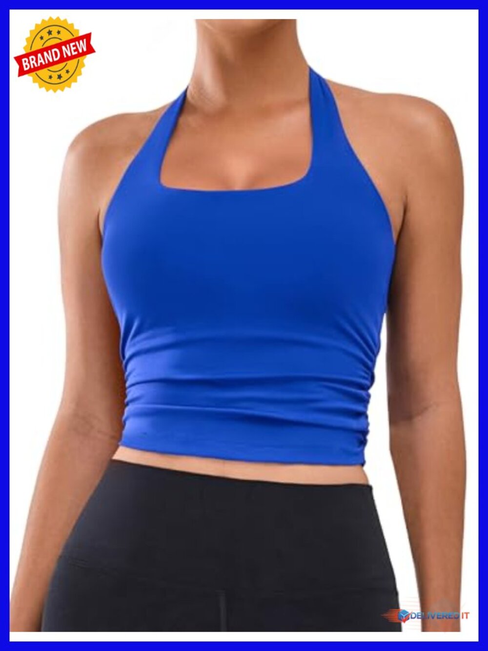 Halter Top with Built in Bra Athletic Workout Tank Square Neck Backless
